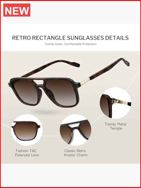 Retro Aviator Sunglasses Rectangle Polarized UV Protection Women Men main image 6